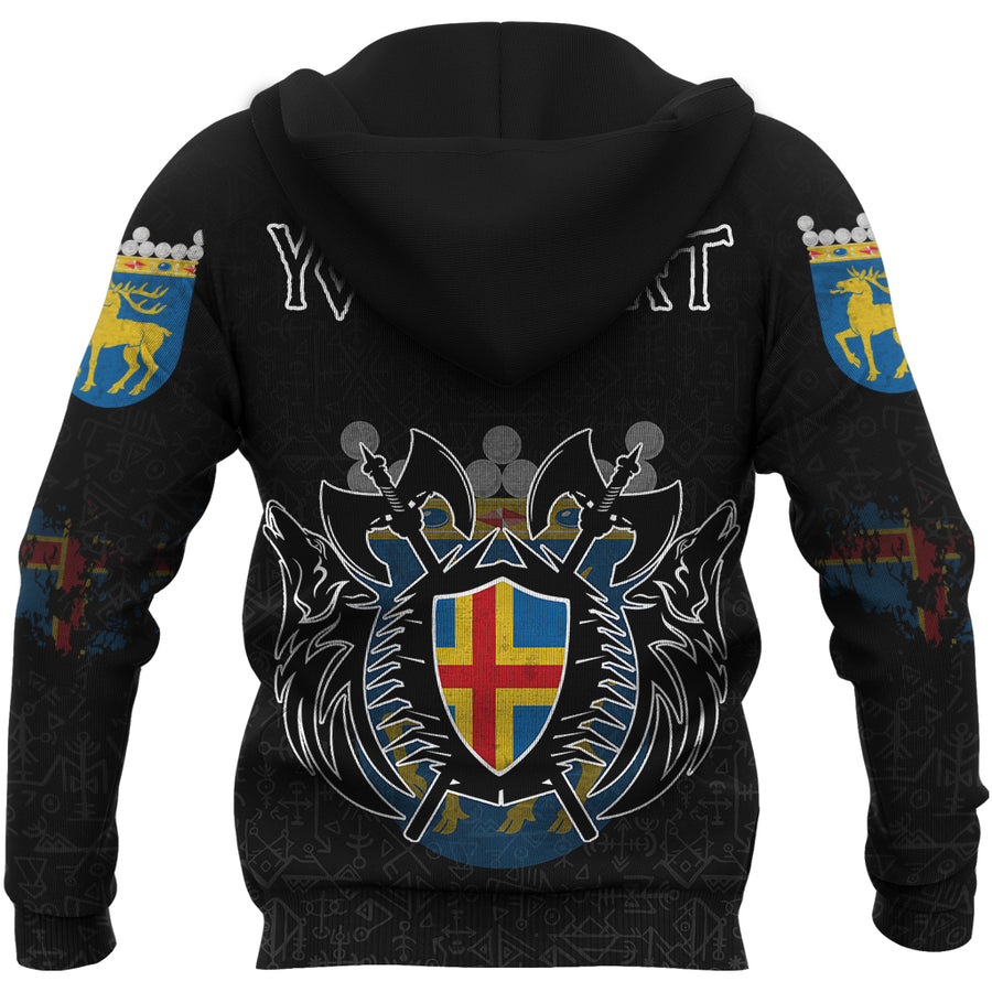 (Custom) Tspinners - Ã…land Flag and Map Zip Hoodie style Viking Geri & Freki A35