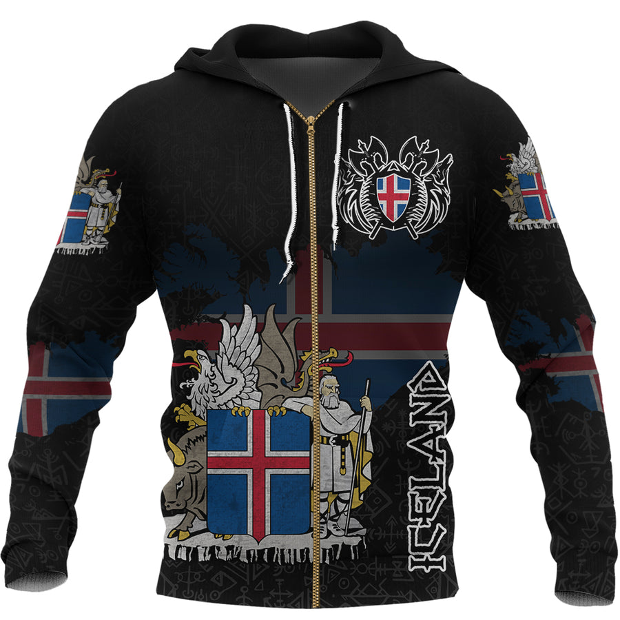 (Custom) Tspinners - Iceland Flag and Map Zip Hoodie style Viking Geri & Freki A35