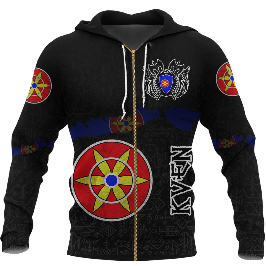 (Custom) Tspinners - Kven Flag and Map Zip Hoodie style Viking Geri & Freki A35