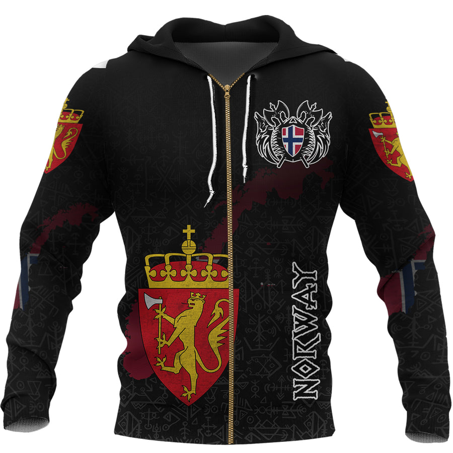 (Custom) Tspinners - Norway Flag and Map Zip Hoodie style Viking Geri & Freki A35