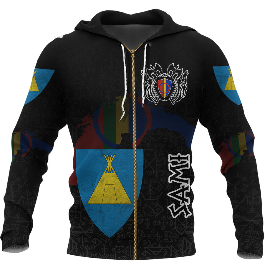(Custom) Tspinners - Sami Flag and Map Zip Hoodie style Viking Geri & Freki A35