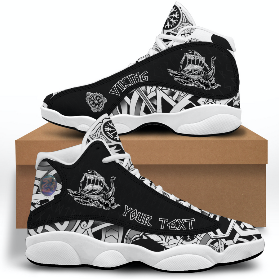 (Custom) Tspinners - Viking's Ship Black And White Ink Sneakers J13 A35