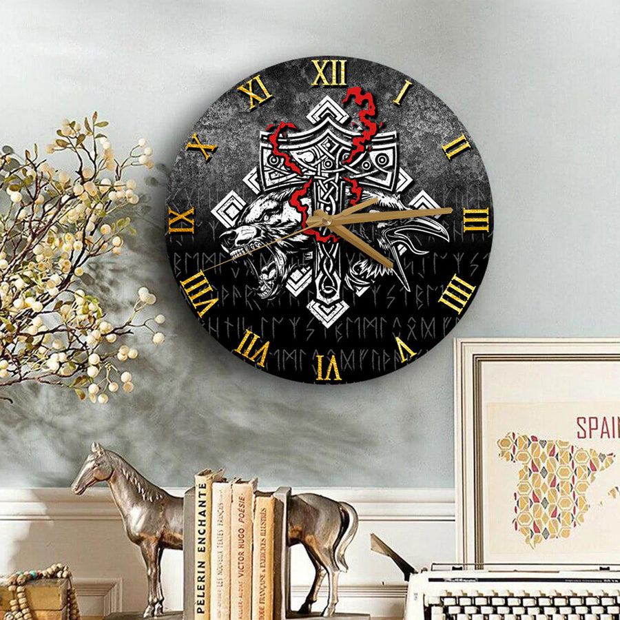 Tspinners Clock – Thor Hammer Mjolnir Rune Protection Odin Raven Viking ...