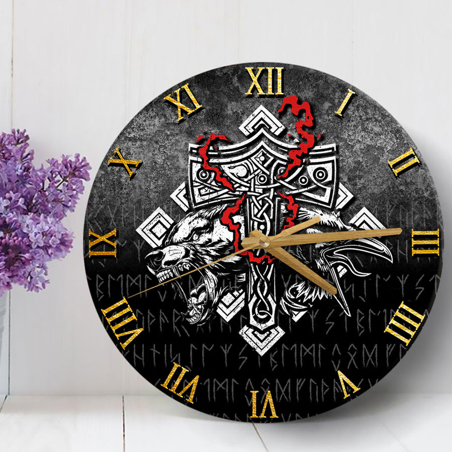Tspinners Clock – Thor Hammer Mjolnir Rune Protection Odin Raven Viking ...