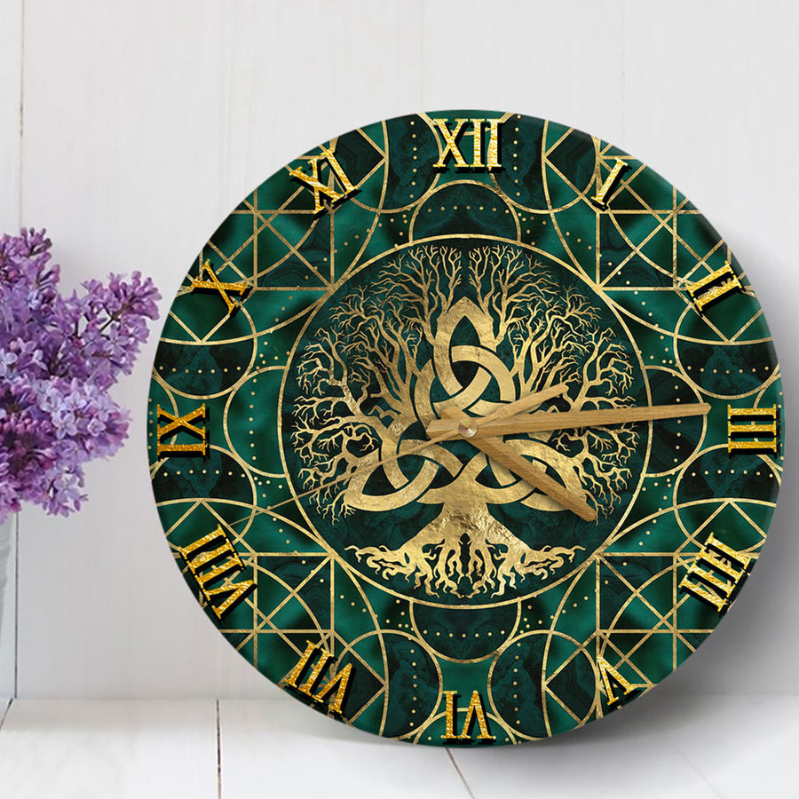 Tspinners Clock – Tree Of Life With Triquetra Malachite And Gold Wooden ...