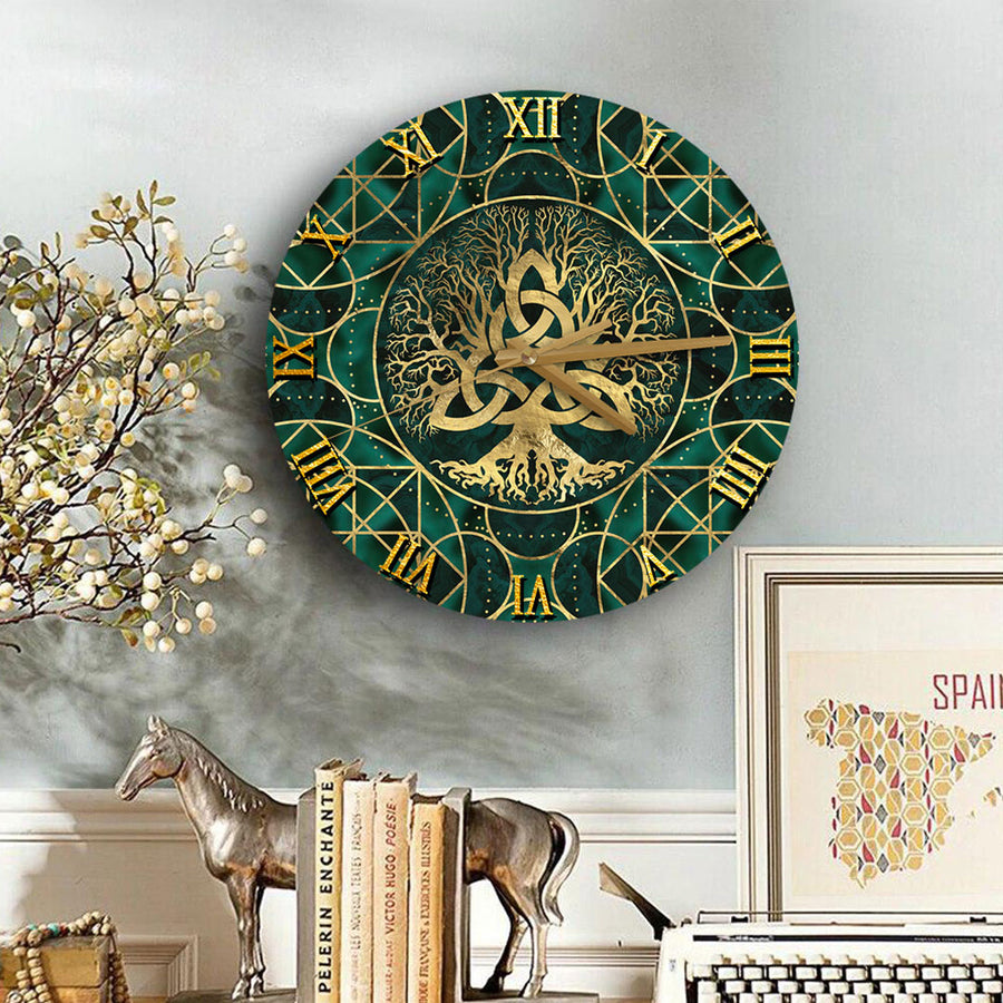 Tspinners Clock – Tree Of Life With Triquetra Malachite And Gold Wooden ...