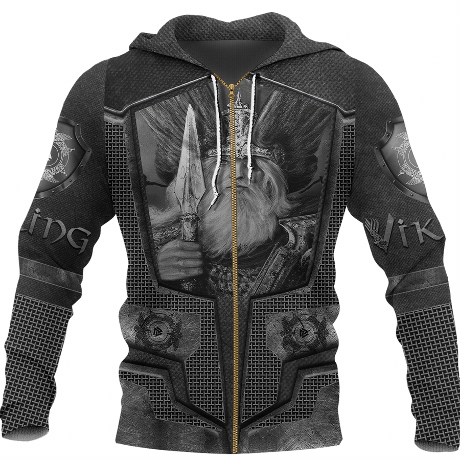 Tspinners Clothing -Armor 3D Style Viking Odin Tattoo Zip Hoodie A31