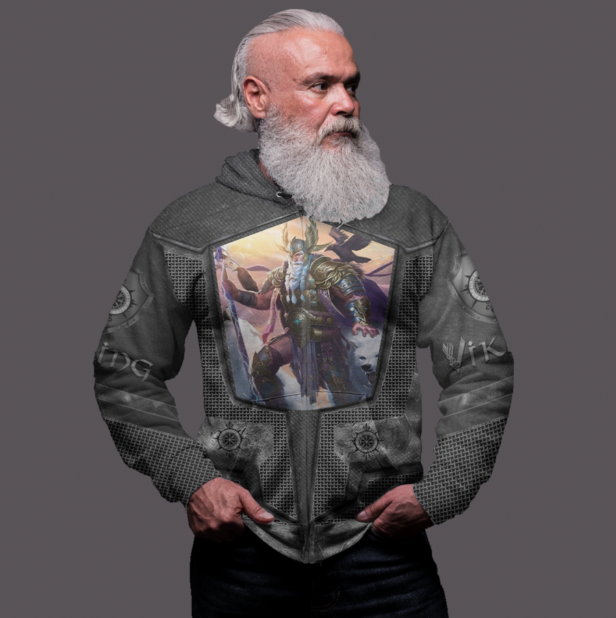 Tspinners Clothing -Armor 3D Style Viking Odin Zip Hoodie A31