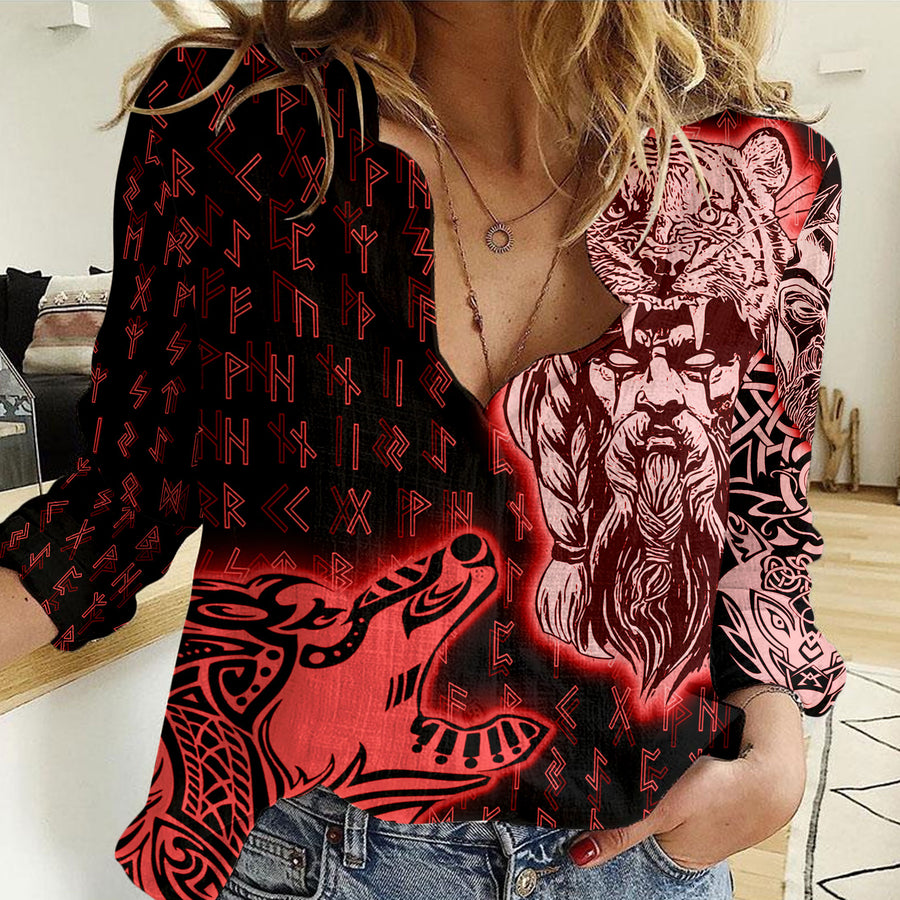 Tspinners Clothing -Odin and Wolf Viking Red Casual Shirt A95