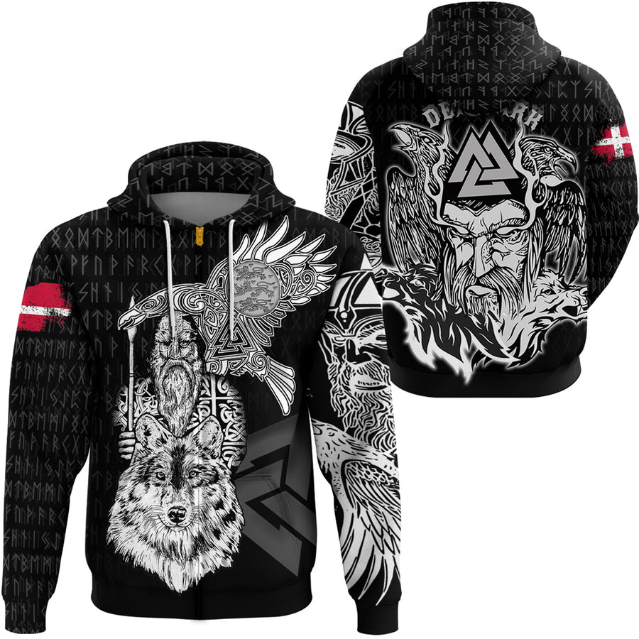 Tspinners Clothing -VIking Denmark Odin Zip Hoodie A95