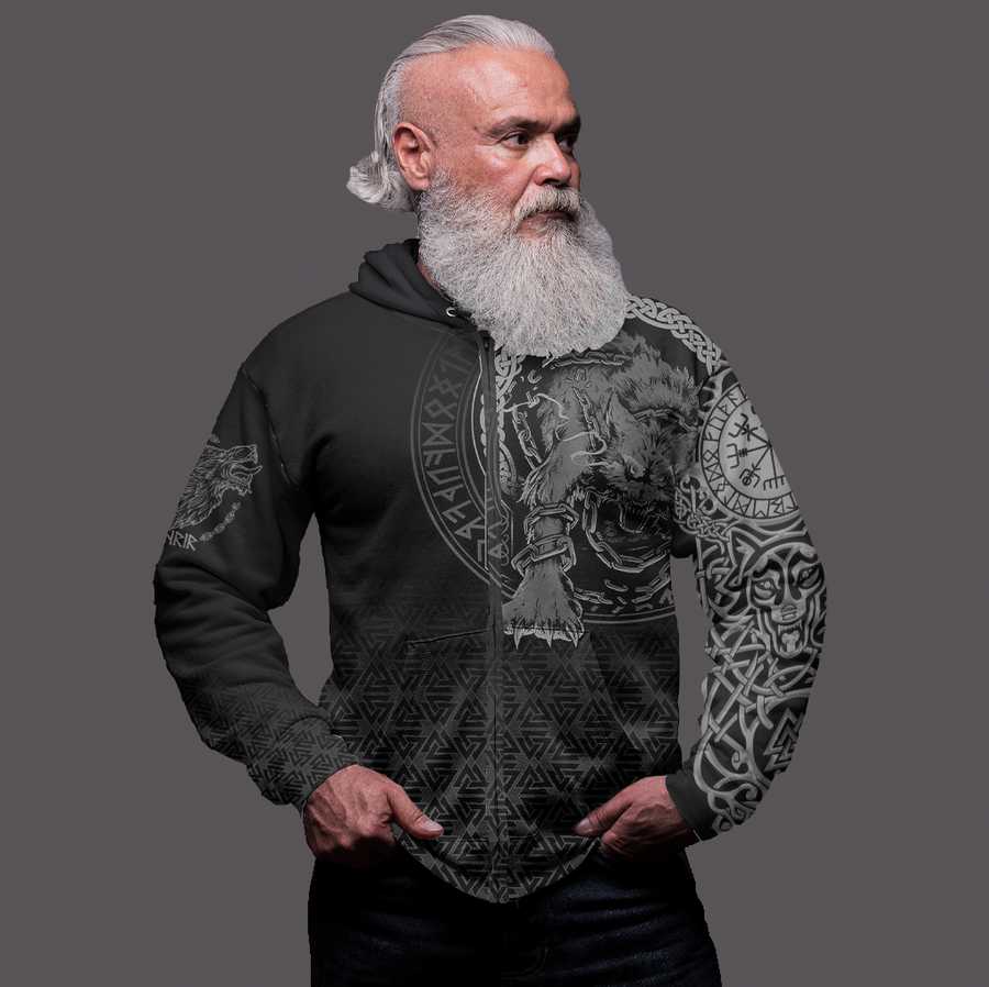 Tspinners Clothing - Viking Fenrir Norse 3D Tattoo Zip Hoodie A31