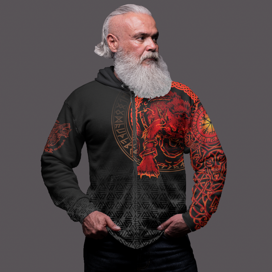 Tspinners Clothing - Viking Fenrir Norse 3D Zip Hoodie A31
