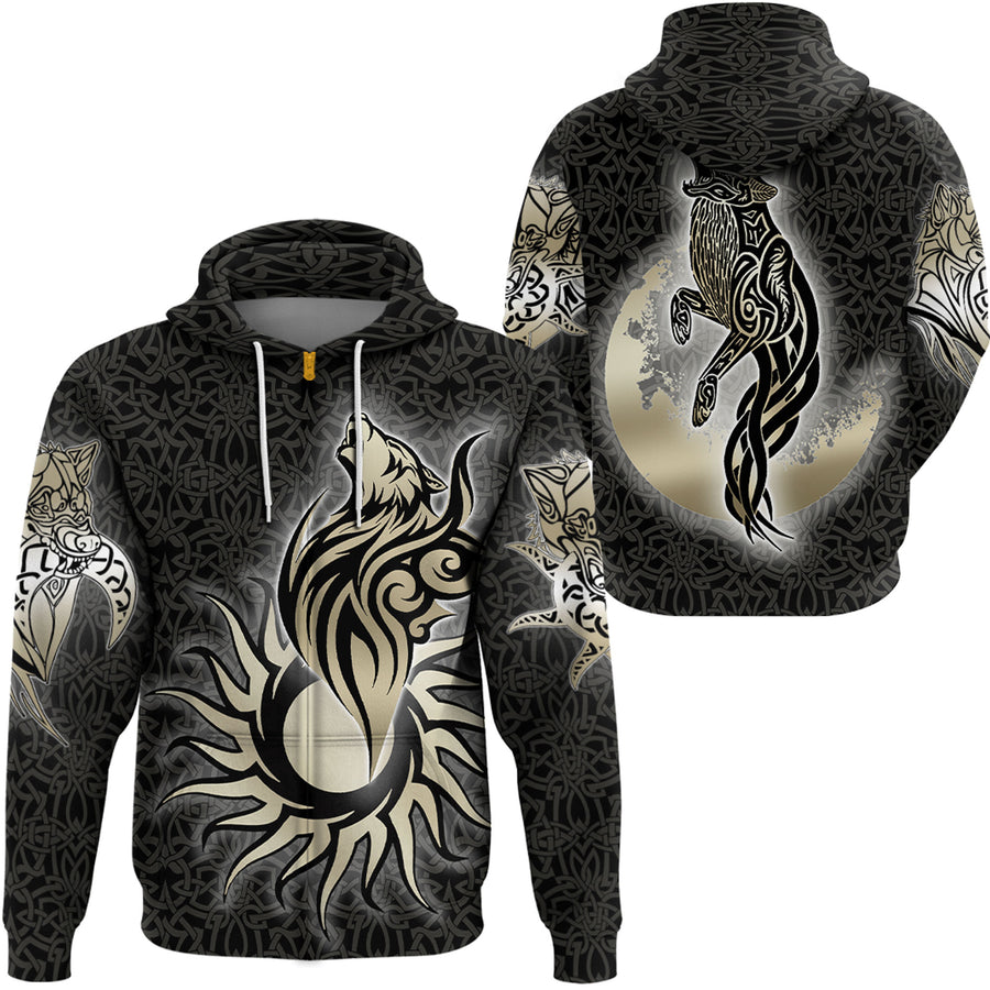 Tspinners Clothing -Viking Gold Fenrir WolfBlue Version Zip Hoodie A95
