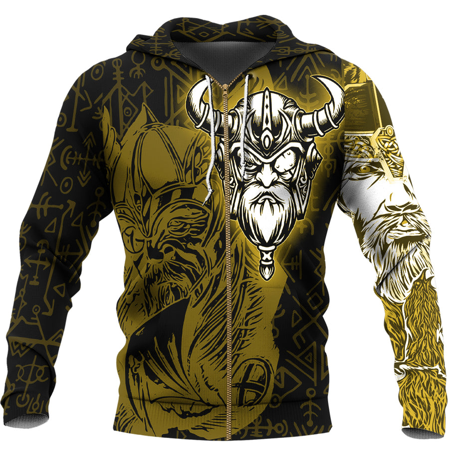 Tspinners Clothing -Viking Odin Gold Zip Hoodie A95