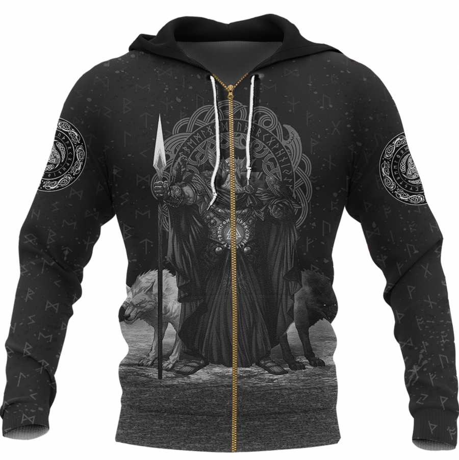 Tspinners Clothing - Viking Odin Raven & Wolf Valknut Zip Hoodie A31