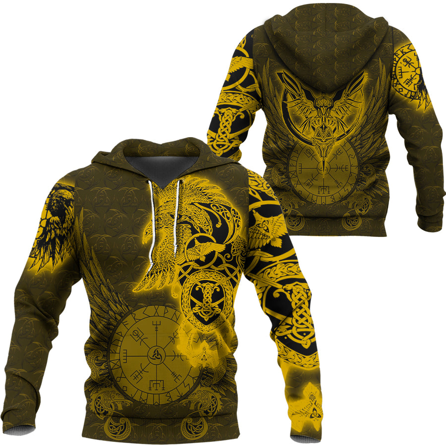 Tspinners Clothing -Viking Raven Gold Zip Hoodie A95