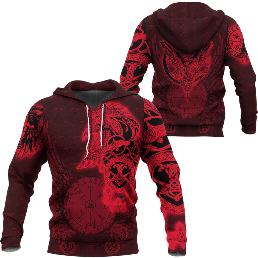 Tspinners Clothing -Viking Raven Red Zip Hoodie A95