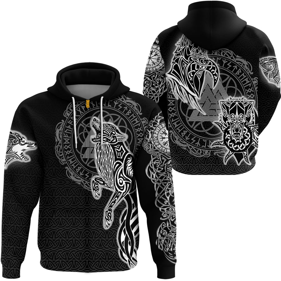 Tspinners Clothing -Vikings Nordic Wolfs Zip Hoodie A95