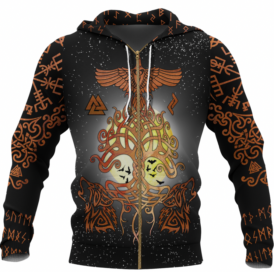 Tspinners Clothing - Yggdrasil Raven & Wolf Zip Hoodie A31