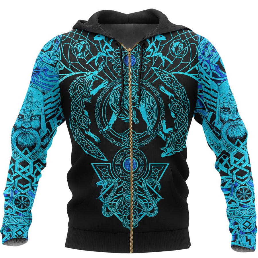 Tspinners Hoodie Tattoo All Over Print Blue (Zip) A7