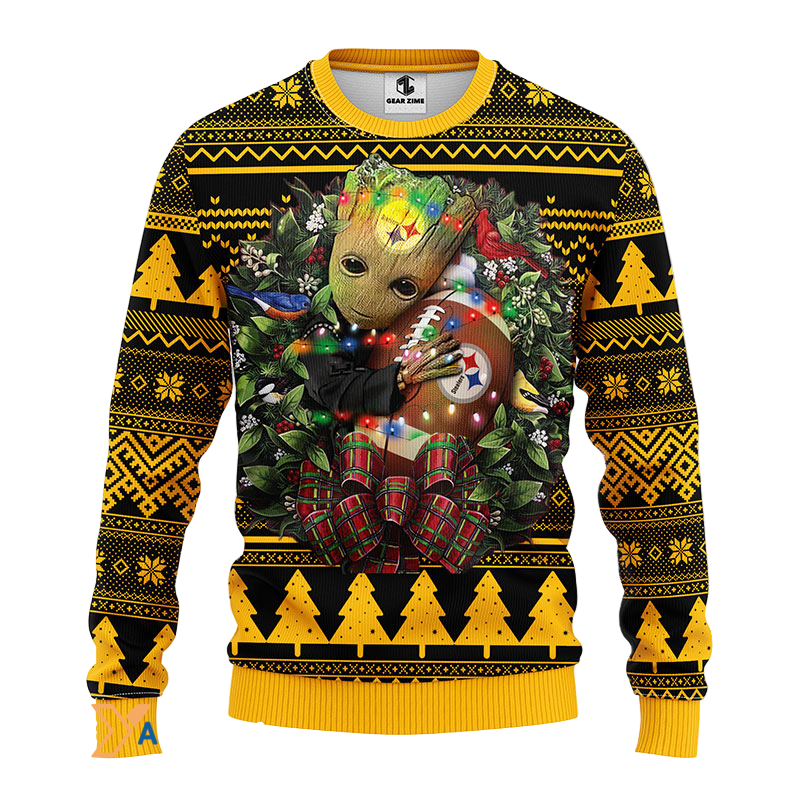 Festive Tree Hug Black/Yellow Christmas Sweater | Cozy & Fun Design