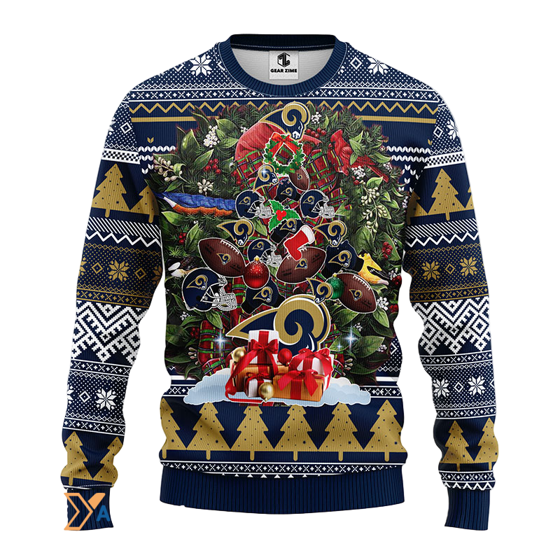 Blue/Beige/White Tree Pattern Ugly Sweater - Festive & Cozy Design