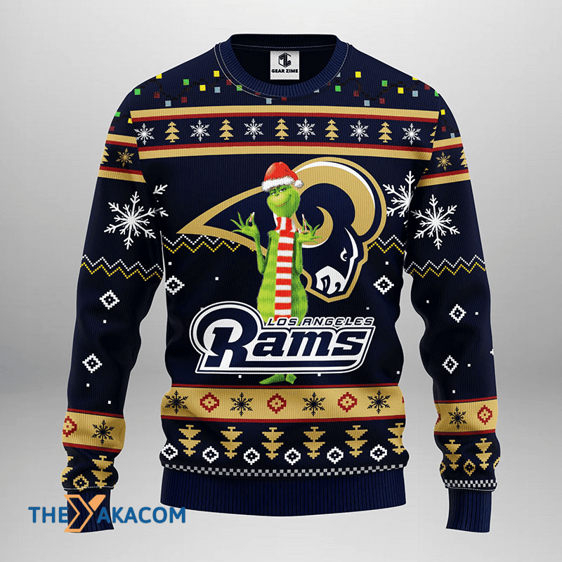 Festive Ugly Christmas Sweater Rams Grinch Print Beige/Black