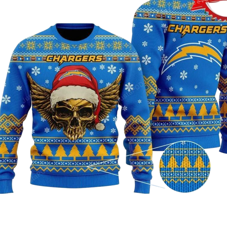 Christmas Skull Ugly Sweater Blue/Yellow Festive Design