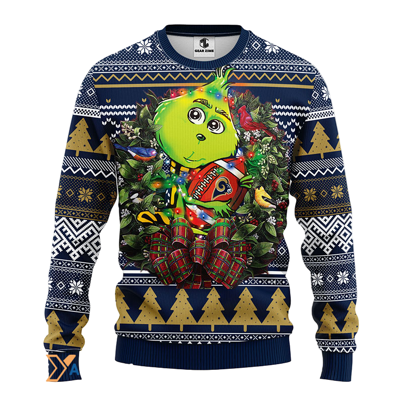 Funny Christmas Sweater Grinch Blue/Beige/White