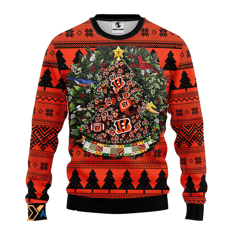 Christmas Tree Ball Ugly Sweater Black/Orange Funny Holiday Festive Comfortable Fit