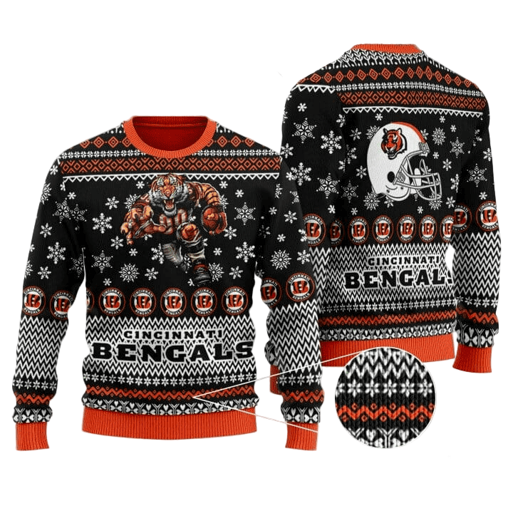 Christmas Holiday Sweater Orange/Black/White Festive Design