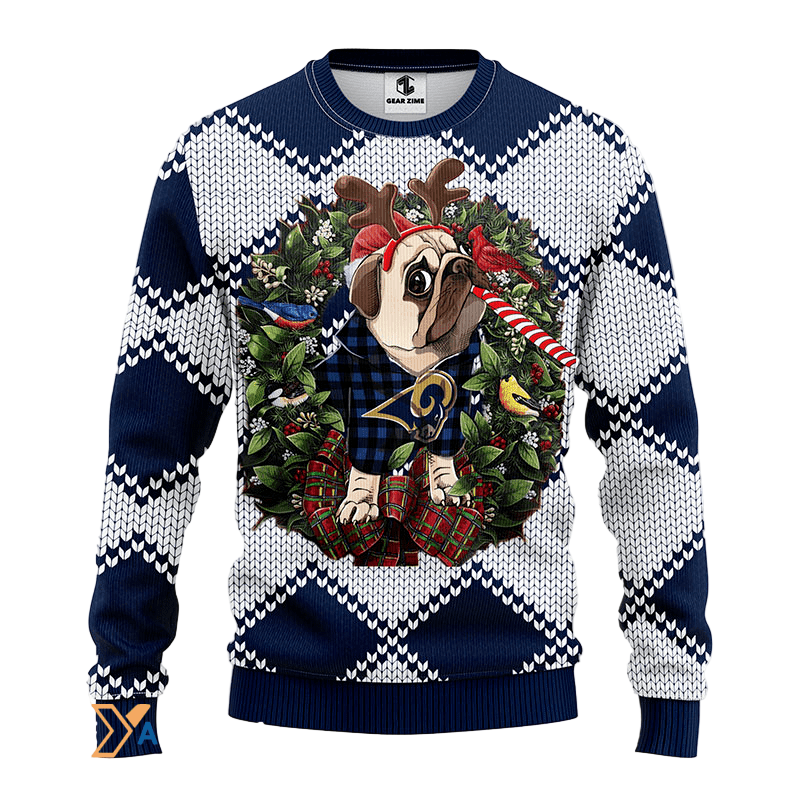Christmas Ugly Pub Dog Blue/White Sweater - Funny & Festive Print