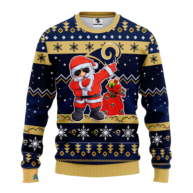 Festive Santa Rams Ugly Christmas Sweater Blue/Beige/Black