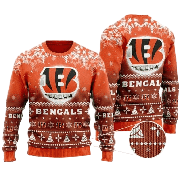 Fun Christmas Holiday Sweater, Orange/White Design