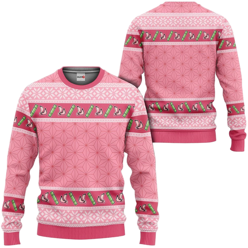 Nezuko Pink Anime Christmas Ugly Sweater - Fun & Festive Design