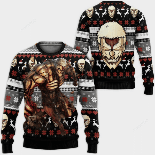 Armored Titan Print Ugly Christmas Sweater - Funny Holiday Gift