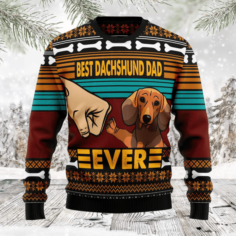 Funny Dachshund Christmas Ugly Sweater for Dog Dads