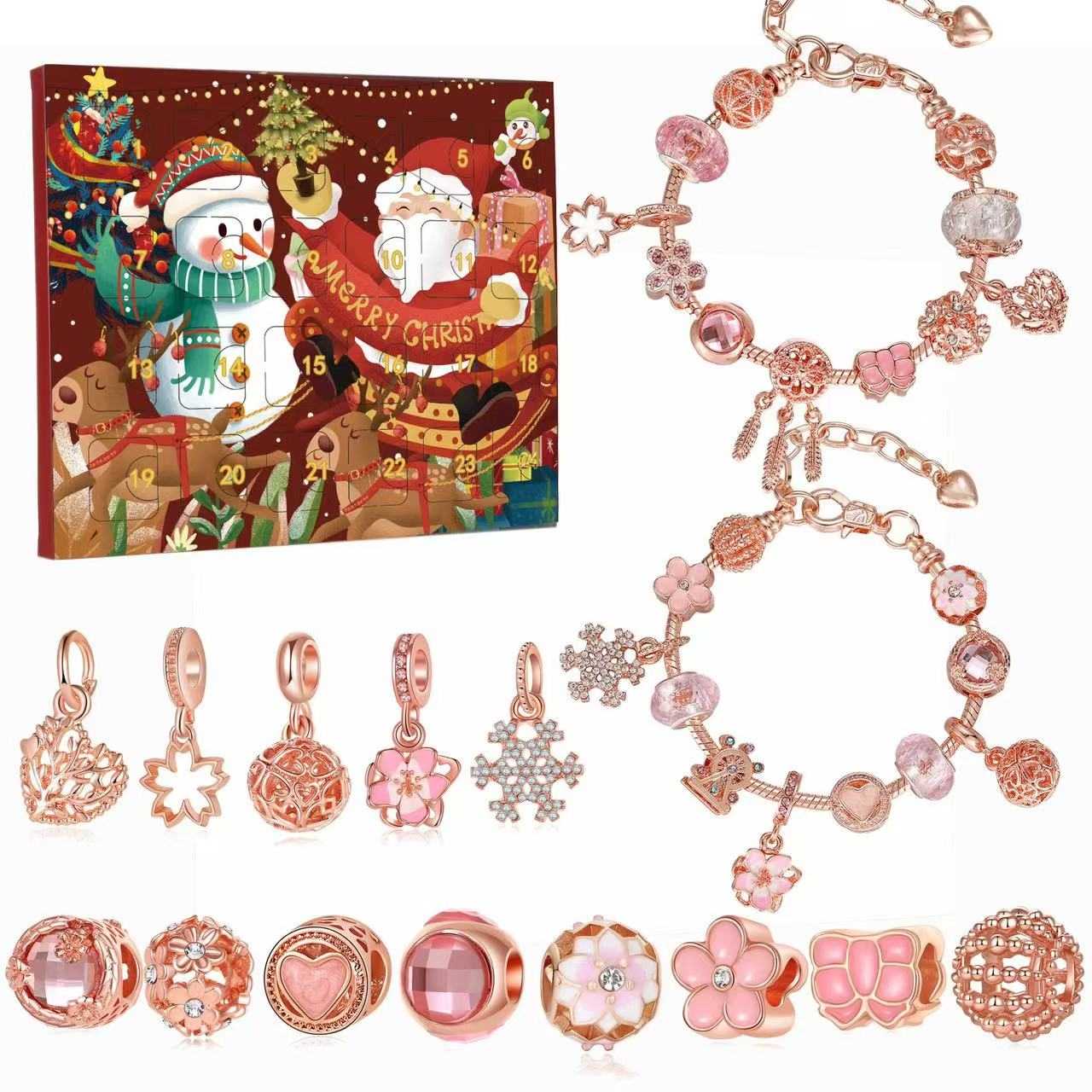 DIY Christmas Advent Calendar Charm Set | Pink Gold -2D Acrylic