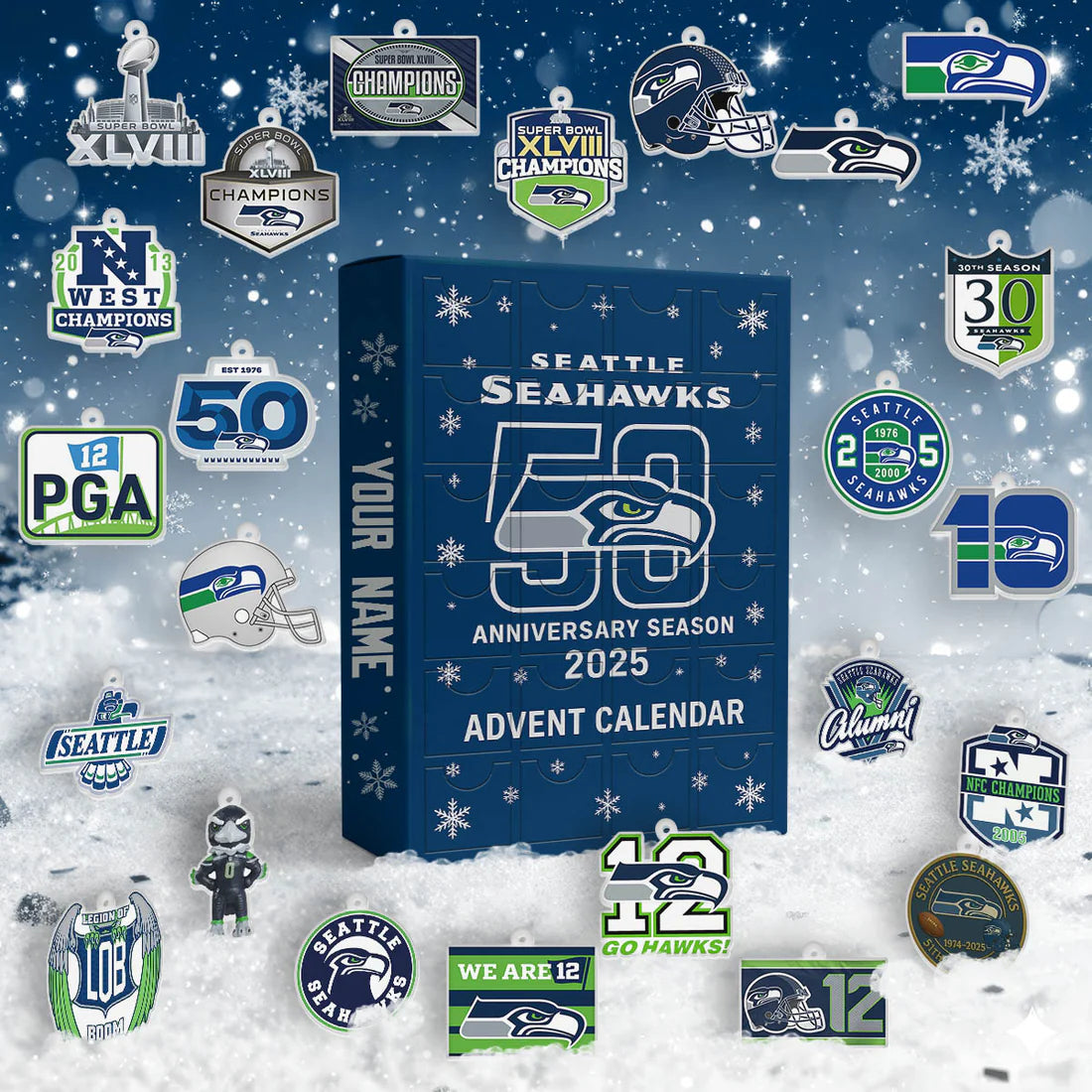Seattle Seahawks Advent Calendar 2025 - Christmas Gift -2D Acrylic