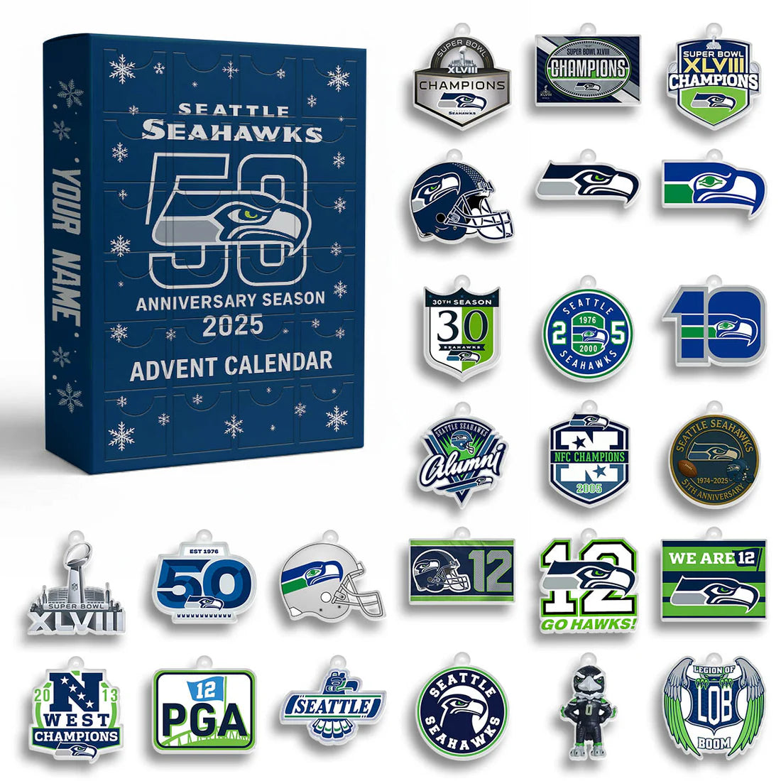 Seattle Seahawks Advent Calendar 2025 - Christmas Gift -2D Acrylic