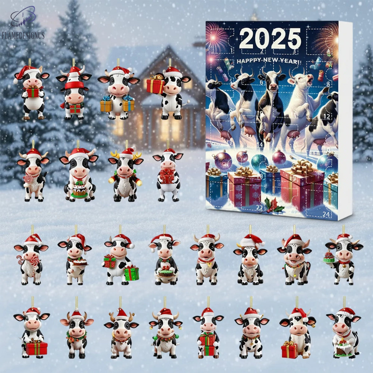 Farm & Cow Christmas Ornament Advent Calendar -2D Acrylic