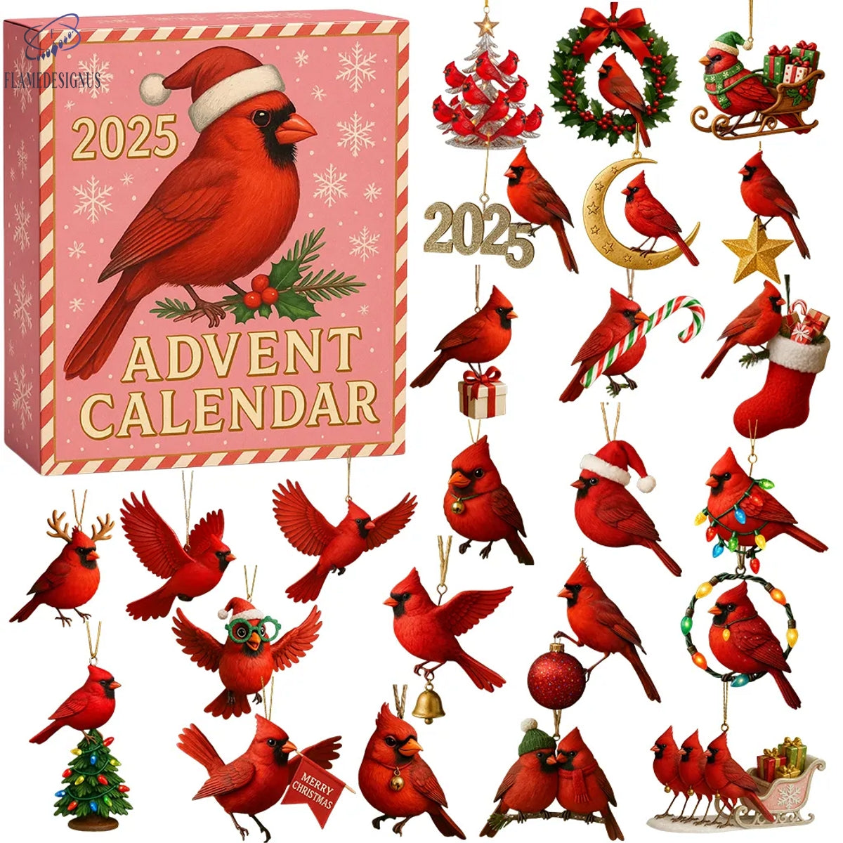 Cardinal Christmas Countdown 2025 Advent Calendar -2D Acrylic