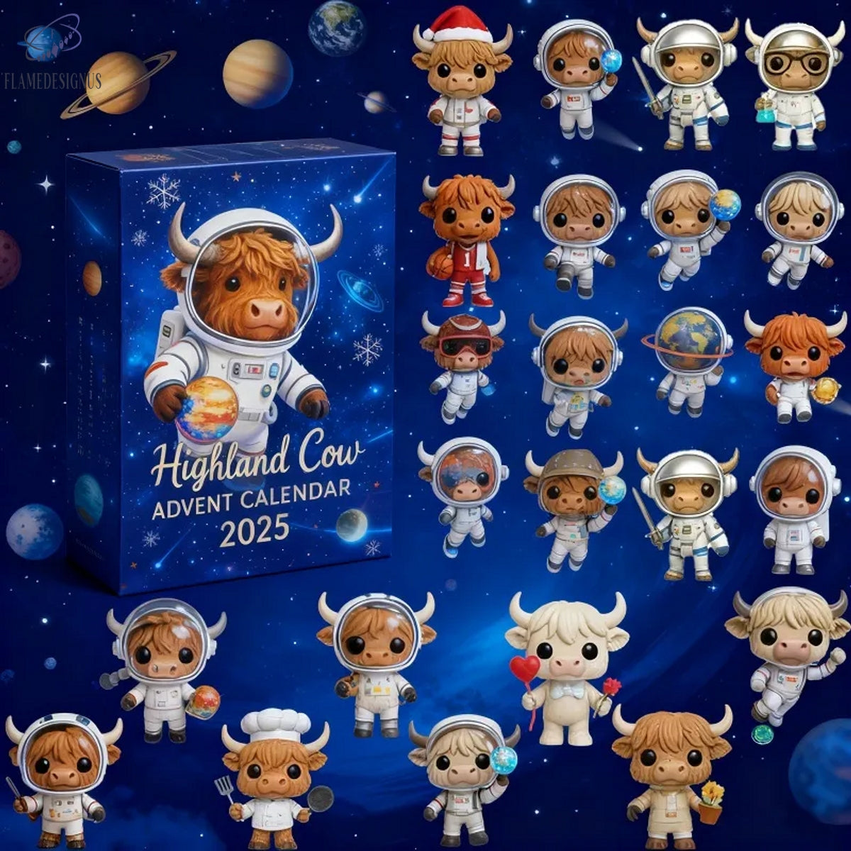 Astronaut Highland Cow 2025 Advent Calendar -2D Acrylic