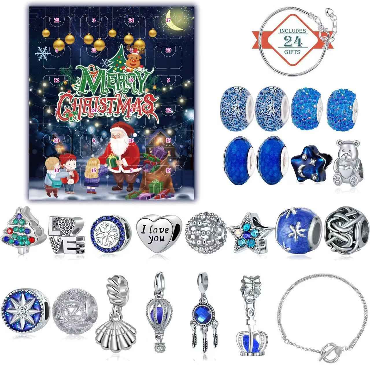 Christmas Advent Calendar DIY Charm Bracelet Set | Starry Sky Blue -2D Acrylic