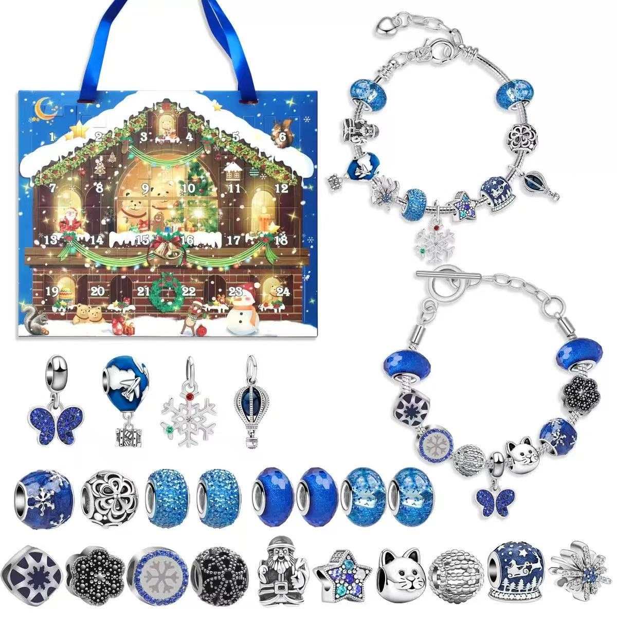 Blue Snowflake Christmas Advent Calendar Bracelet Set 2025 -2D Acrylic