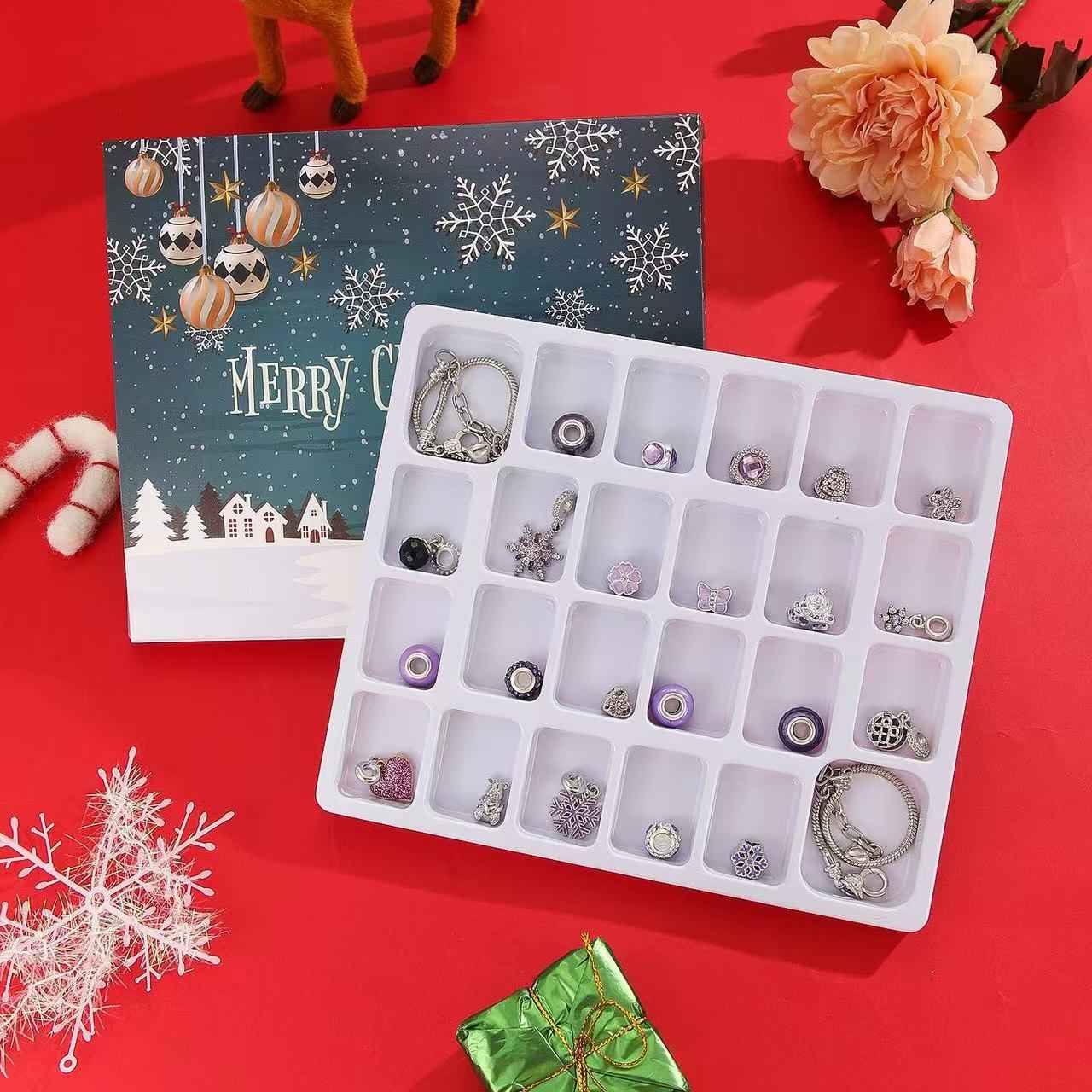 Christmas Advent Calendar Charm Bracelet Set | Purple Snowflakes -2D Acrylic