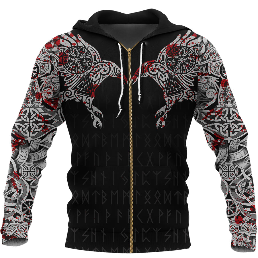 Viking Raven Tatoo Blood Ver 2 Zip Hoodie A15