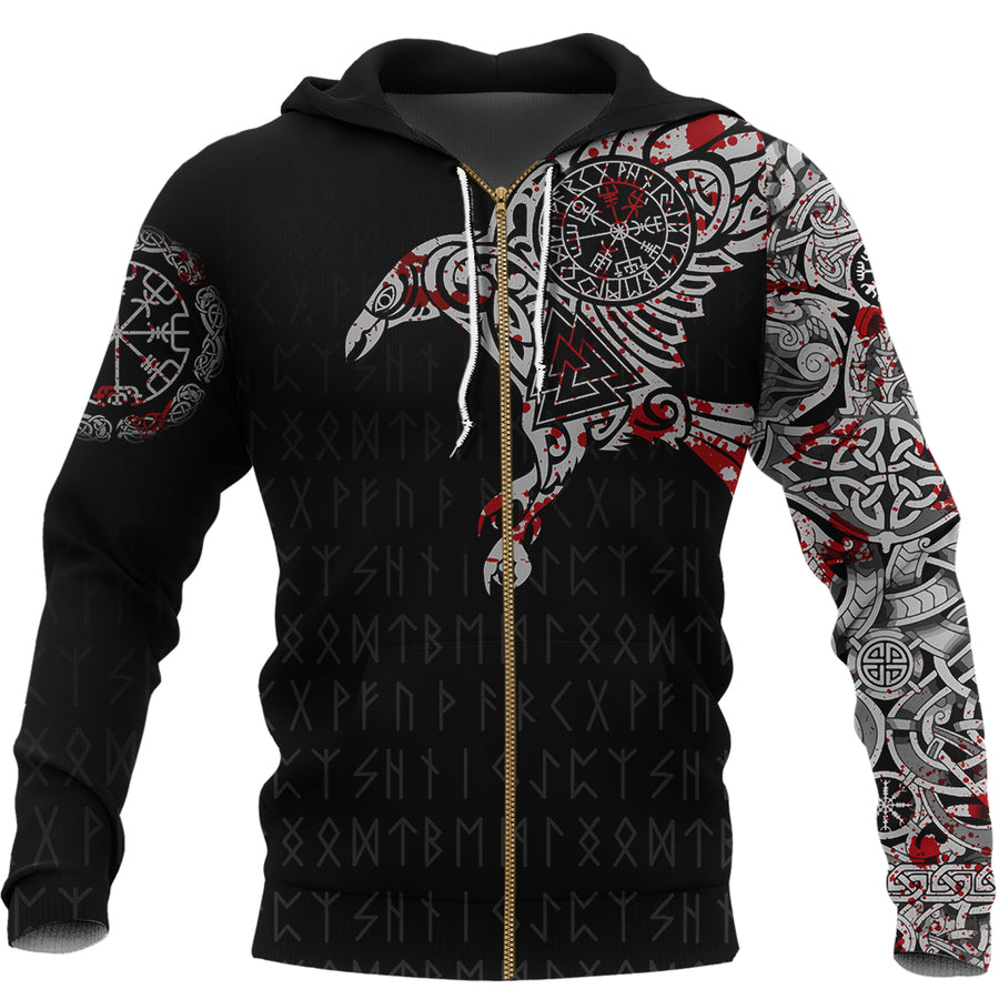 Viking Raven Tatoo Blood Zip Hoodie A15