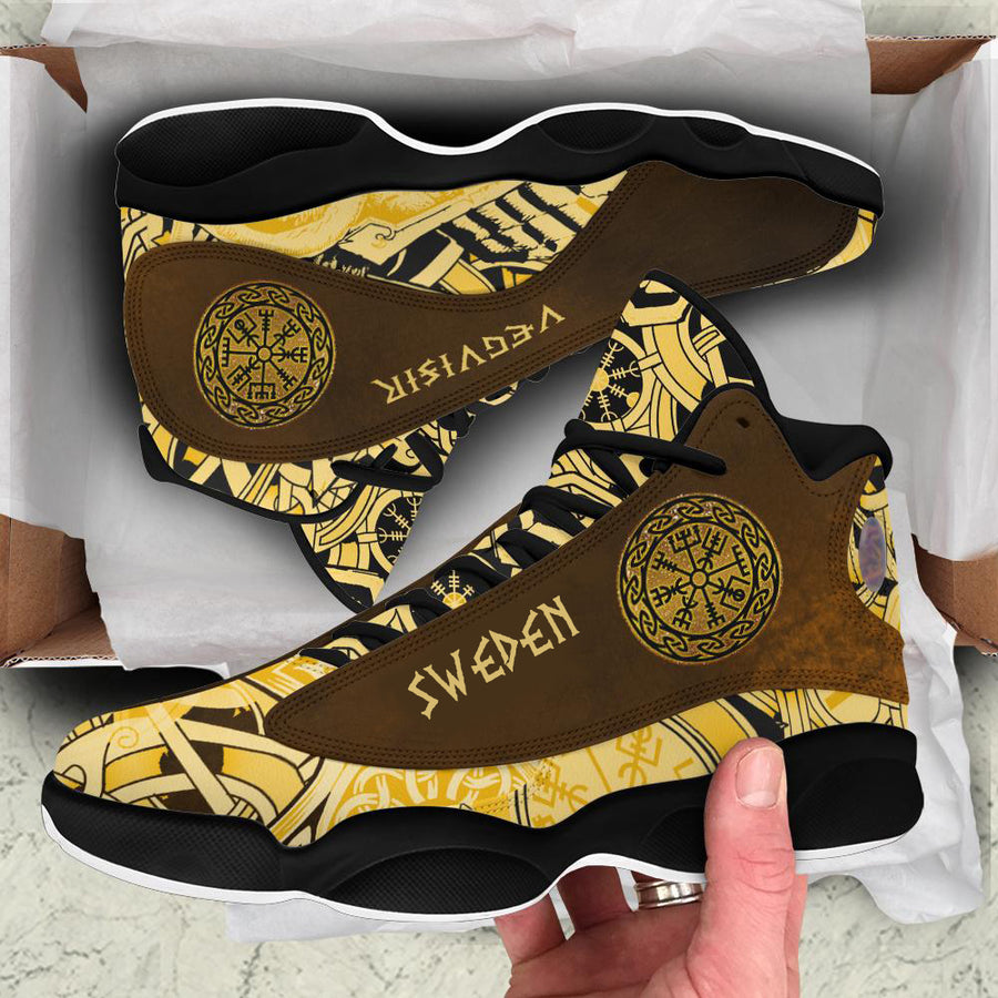 Viking Vegvisir Sweden Gold High Top Sneakers Shoes (Women's/Men's) A27