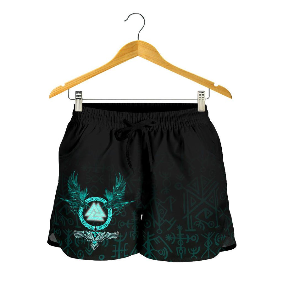 Viking Women's Shorts Three Raven and Valknut Cyan A27